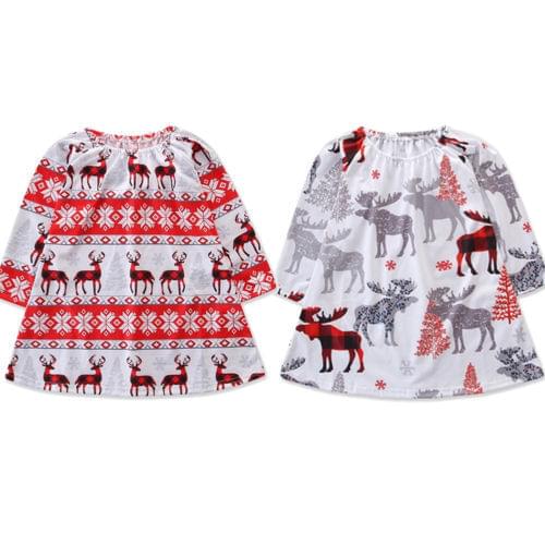 2018 Xmas Toddler Baby Girl Dress Party Pagant Tutu Christmas Deer Dresses Clothes Size 2-6T