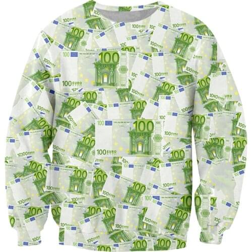 CJLM Europe EUR banknote fitness blouse Paper money Streetwear 3D Printed Fashion Harujuku Oversized Hoodie dropship suppliers