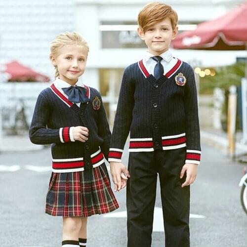 Kids Kindergarten Uniforms Children Pupils V - Neck Cardigan Uniforms Set Aristocratic School Uniforms Students Classwear D-0588