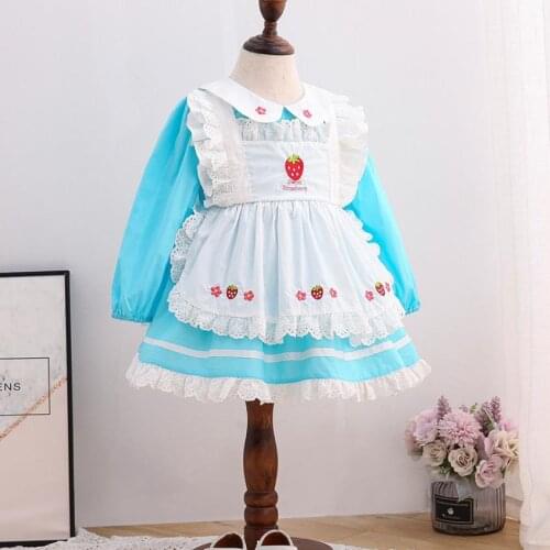 Children Spanish Clothing Vintage Ball Gowns Baby Blue Cotton Frock with Embrodery Flower Toddler Dress For Girls Easter Y3837