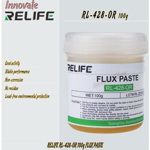 FLUX PASTE flux lead-free and halogen-free environmentally friendly no-clean FLUX PASTE RELIFE RL-428-OR 100g For PCB SMD BGA