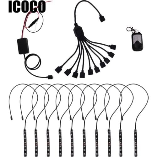 ICOCO 10 In 1 Set RGB LED Atmosphere Decorative Lamp Inside The Car Lights LED Strip Kit Car Interior Styling