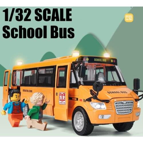 1:32 Scale Alloy School Bus Toy Die Cast Vehicles Yellow Large Pull Back 9'' Play Bus With Sound Light For Kids Free Shipping