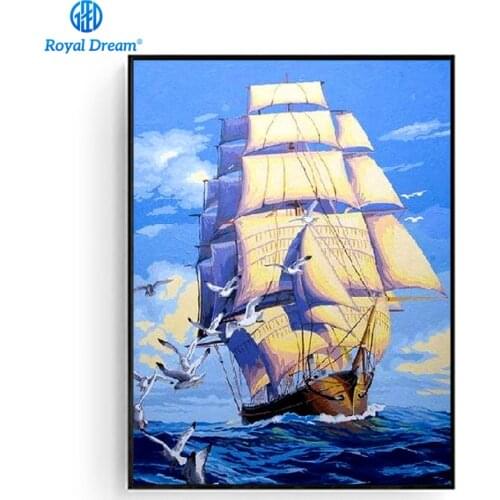DIY Framed Digital Oil Painting by Numbers Hand Painted Sailing Ship Print Home Decoration Craft Art Paintings 40X50cm