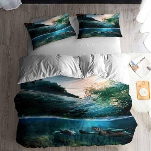 HELENGILI 3D Bedding set Sea turtle Print Duvet cover set lifelike bedclothes with pillowcase bed set home Textiles #2-03