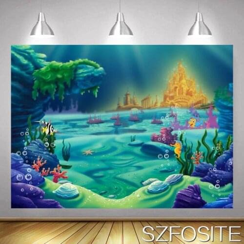 Beautiful Undersea Palace Backdrop Princess Picture Girl Birthday Party Room Decoration Photography Photo Kid Cartoon Background