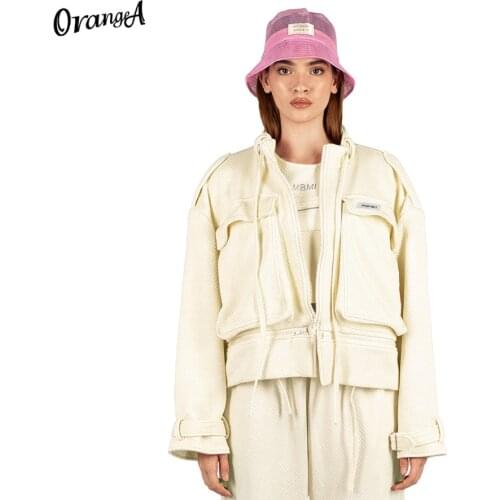 OrangeA Women Autumn Winter Fashion Coat Casual Jackets Overcoat Zipper Jacket Warm Cropped Breasted Hip Hop Loose Solid Outwear