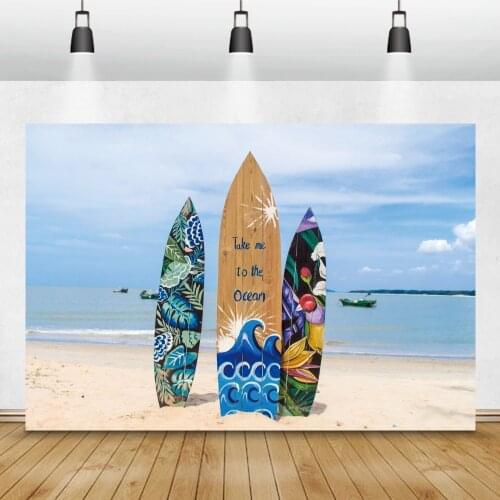 Laeacco Summer Holiday Surfboard Beach Sand Tropical Child Scenic Photography Background Photographic Backdrop For Photo Studio