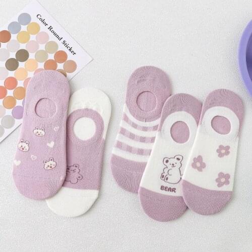 Summer Kawaii Purple Bear Woman Socks Cotton Invisible Silicone Funny Ankle Socks Women 31501