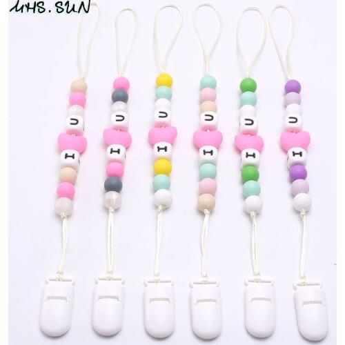 MHS.SUN 5pcs/lot baby chewing beads necklace food grade silicone teething pacifier clip nursing jewelry for kids girls gift