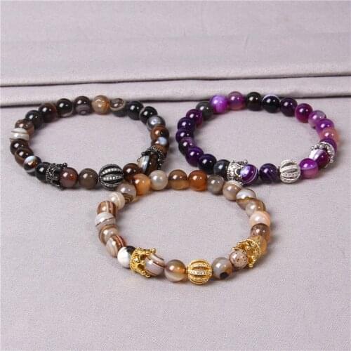 Fashion Striped Agates Beads Bracelets For Women Mosaic Ball Crown Charm Bangles Vintage Classic Exquisite Jewelry Lady Wedding
