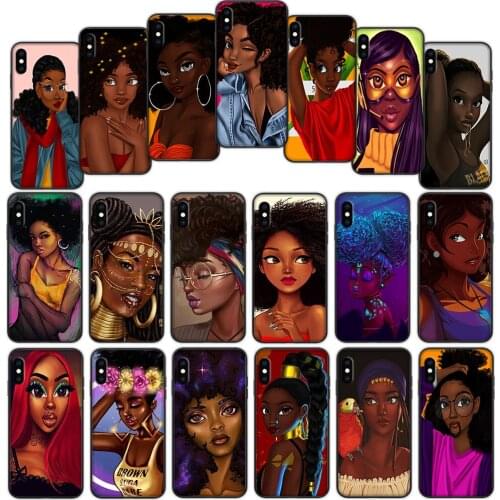 Black Girl Cartoon Soft Cover Case for iPhone 7 8 6 6S 5 5S SE Plus