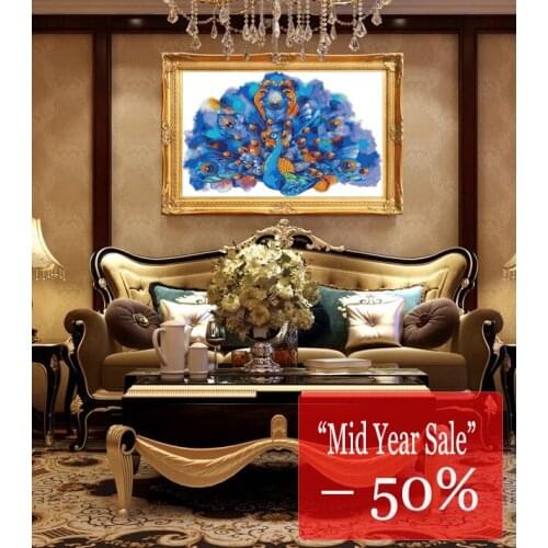 Free shopping Blue peafowl Cross Stitch Kits Room pattern Printed Fabric Embroidery Needlework set Easy Cross-stitch Handmade