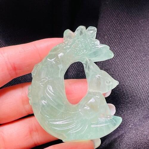 Natural Fluorite Hand-Carved Nine-tailed Fox Home Decoration