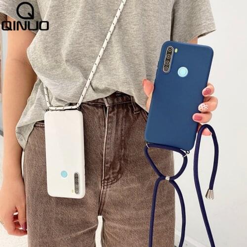 Neck Lanyard Strap Cases For Xiaomi Redmi Note 9S 8T 9 S 8 T 7 6 Pro 8A 7A 10X Mi 10 Lite 9T A3 Matte Solid Color Silicone Cover