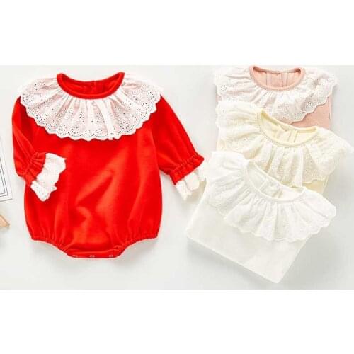 Autumn Baby Girl Bodysuit Sweet Princess Girls Doll Collar Long Sleeve Bodysuits Baby Girl Jumpsuit Shirt