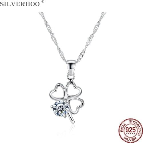 SILVERHOO 925 Sterling Silver Three Hearts Flower Pendant Necklaces For Women Cute Cubic Zirconia Necklace Anniversary Jewelry