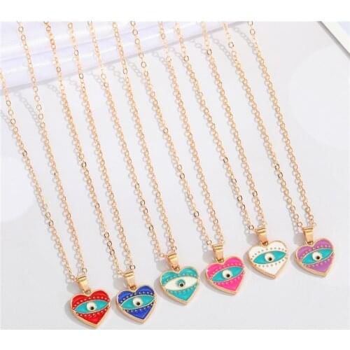 1PC Bohemia Enamel Heart Evil Eye Necklace For Women Vintage Punk Lucky Turkish Eye Chain Necklace Choker Female Jewelry N219