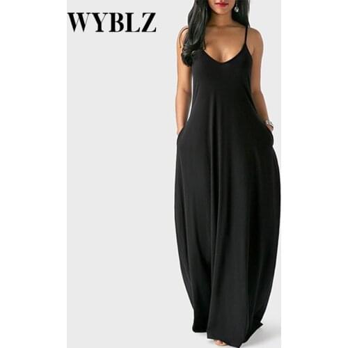 Plus Size 5XL Summer Casual Boho Beach Dress Women Solid White Loose Spaghetti Strap V-Neck Maxi Dress Womens Dresses Vestidos