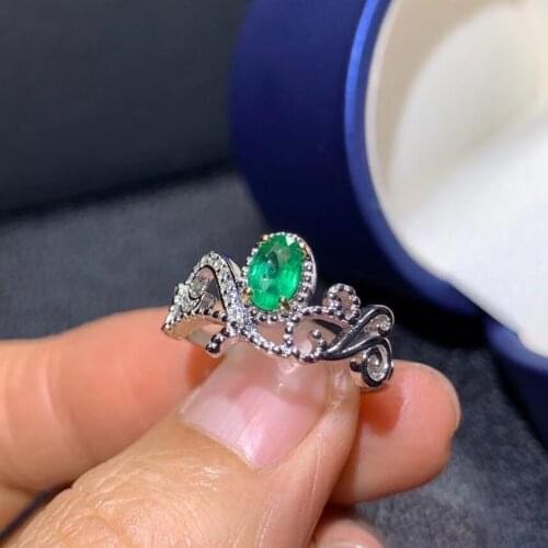 Retro grace lucky wave Natural green emerald Ring S925 Silver Natural Gemstone Ring Womens girl party fine ewelry
