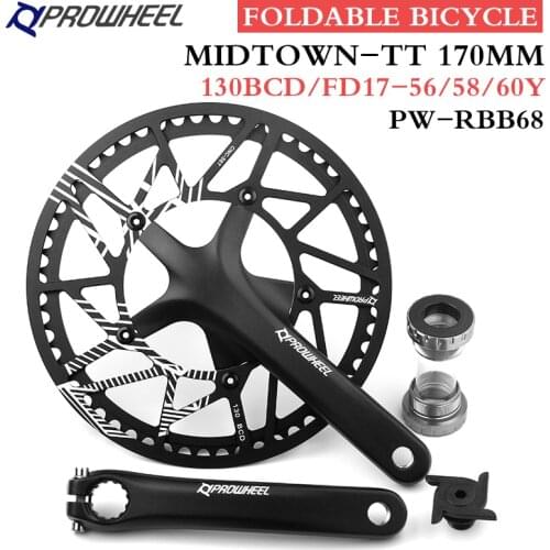 Prowheel Folding Bicycle Crankset 170mm Crank 56/58/60Y 130BCD Chainring with BB Bottom Bracket Aluminum Alloy Bicycle Parts