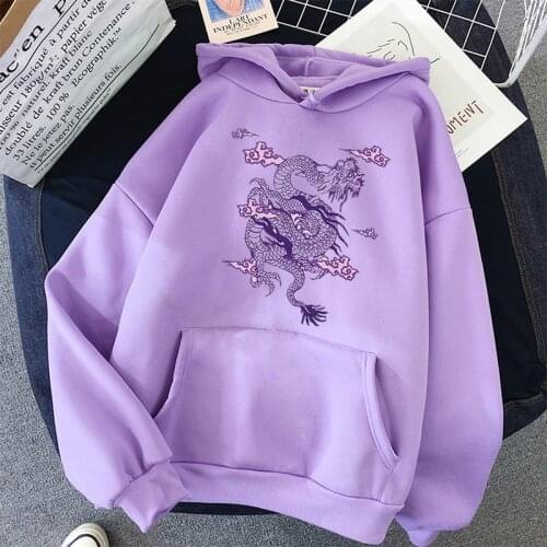 Women Hoodie Dragon Print Sweatshirt Cute Hip Hop Oversized Kawaii Womens Tops Clothes Oversized Crewneck Long Sleeve Gothic