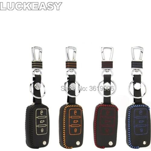 LUCKEASY High Quality Leather Remote Key Case Cover Holder For VW Golf Lavida Tiguan