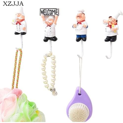 XZJJA European Style Resin Cartoon Chef Key Wall Hooks Kitchen Sponge Sundries Storage Rack Hooks Individuality Wall Decor Crook