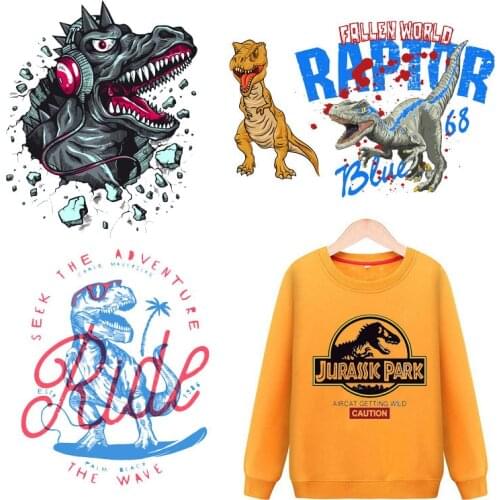 Iron on Cartoon Dinosaur Patches for Kids Clothing DIY T-shirt Applique Heat Transfer Vinyl Unicorn Patch Stickers Thermal Press