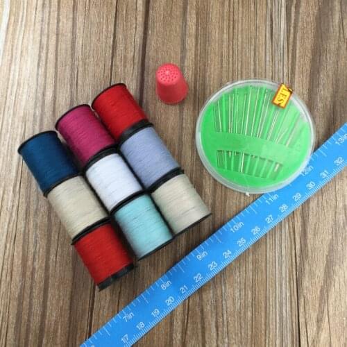 1 Set Portable Household Sewing Tools Kit Creative Sewing Needles Ruler Colorful Lines Thimble in Box Home DIY Sewing Supplies