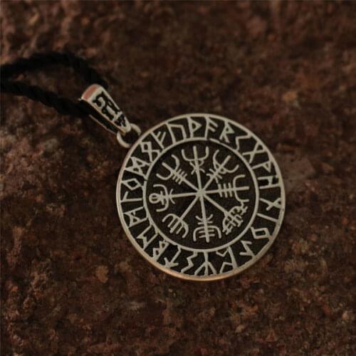 10pcs wholesale norse symbol Vikings Vegvisir Rune Circle amulet pendant men necklace Large Viking Compass Stone on Tribal