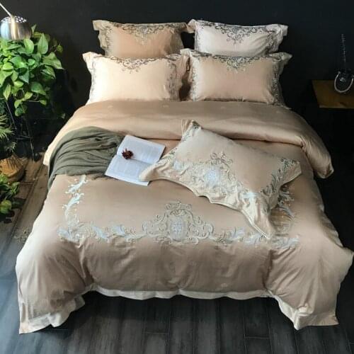 100S Egyptian cotton Luxury Embroidery Bedding Set 4pcs Queen King Hotel Duvet cover bed sheet set Pillowcases 11 color Camel
