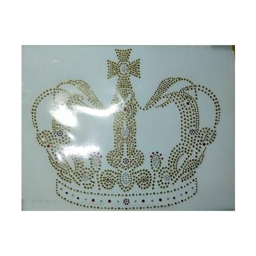 2pc/lot Golden Crown Korean rhinestones patches designs iron on transfer hot fix rhinestone transfer motifs strass iron