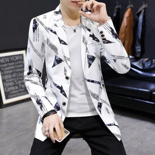 2021 Mens Mid-Long Printed Suits Teen Fashion Casual Slim Fit blazers