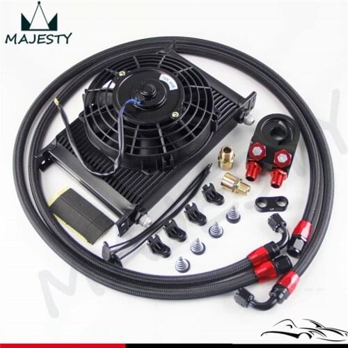 25 Row AN8 Engine Oil Cooler+ Filter adapter + oil hose + 7" Electric Fan Kit