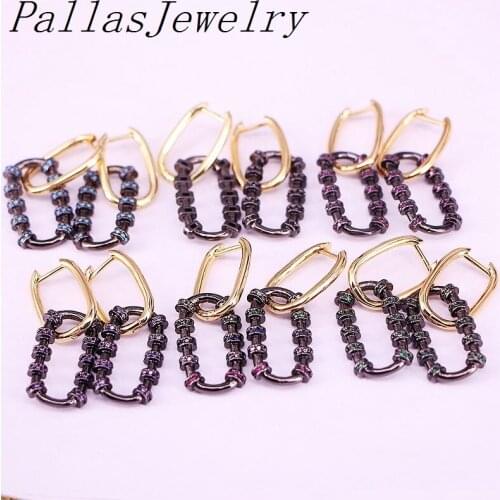 5Pair New Design Gold Color Hoop Earrings Women Colorful CZ Jewelry Oval Earring Fashion Gifts