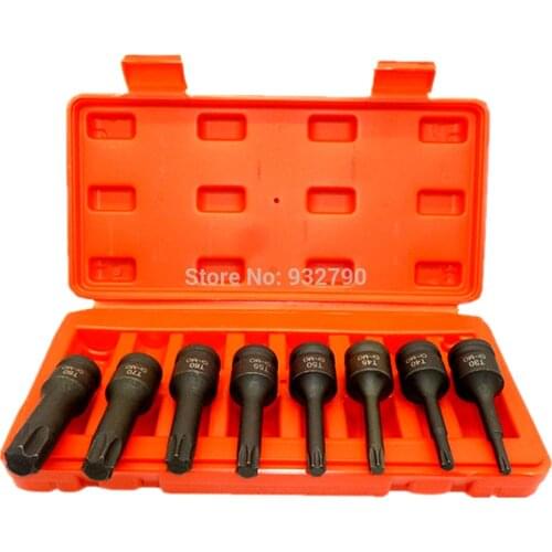 8pcs 1/2" Drive Impact Bit Socket CR-MO Torx Screwdriver Bit Extension Bar Wrench Spline Sockets T30 T40 T45 T50 T55 T60 T70 T80