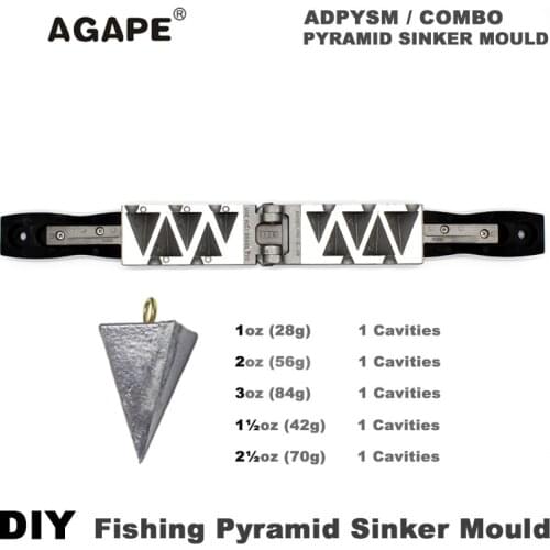 Agape DIY Fishing Pyramid Sinker Mould ADPYSM/COMBO 1oz, 2oz, 3oz, 1.5oz, 2.5oz 5 Cavities