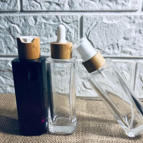 CBD 75ml Square Glass Dropper Bottle Aromatherapy Liquid Bamboo Cap Serum/Essential Basic Massage Oil Pipette Refillable Bottles