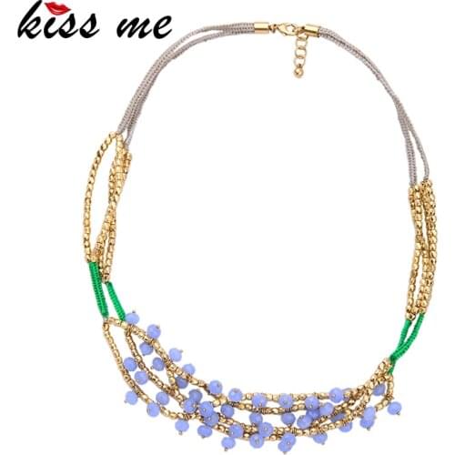 KISS ME Multi Layers Beads Chain Necklace Women Bijoux 2016 Fashion Choker Necklace Jewelry Christmas Gifts