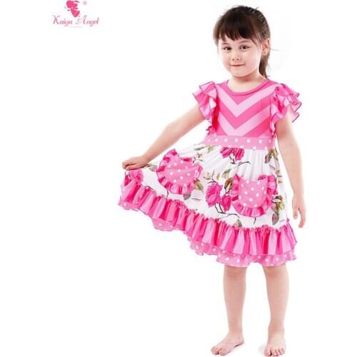 Kaiya Angel 2018 Kids Dresses For Girls Sleeveless Kids Summer Clothes Rose Red Light Pink Stripe Top With Pocket Print Botton