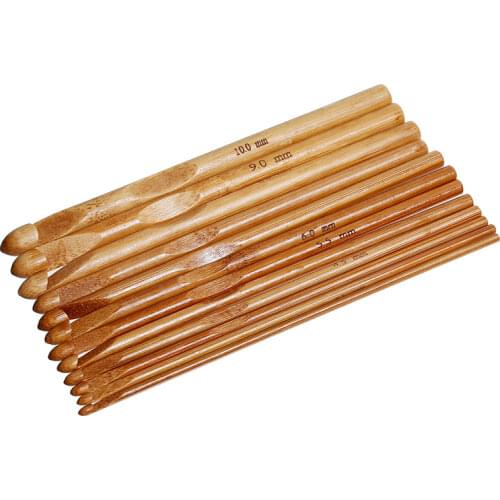 DoreenBeads 10mm - 3mm Natural Bamboo Single Pointed Afghan Tunisian Crochet Hooks Needles Mixed 15x1cm-14.5x0.3cm,12PCs/Set