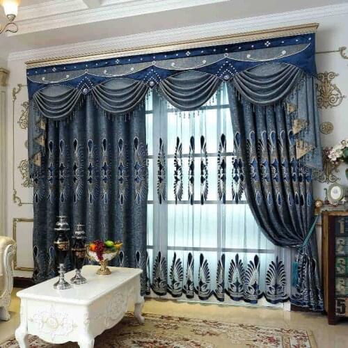 European Modern Embroidery Window Curtains for Living Room Factory Floral Blackout Curtain Luxury Fabric Tulle Curtains