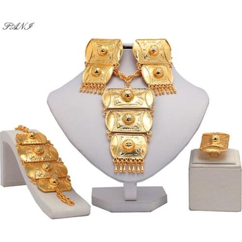 Fani 2019 statement Bridal jewelry set brand Nigerian Wedding woman accessories jewelry set Wholesale Dubai Gold Jewelry Set