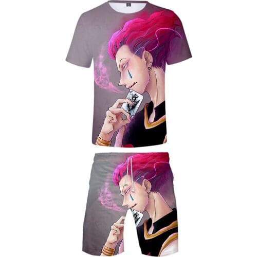 Oversized Hunter X Hunter 3D Shorts T-shirt set Men/women Hisoka Fashion Harajuku 3D Print Summer Mens Shorts t shirt set 2021