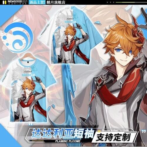 Hot Game Genshin Impact Summer T-shirt Tartaglia Haori Coaplay Costume Summer Silk Clothes For Men And Women Zhongli Hutao Cloth