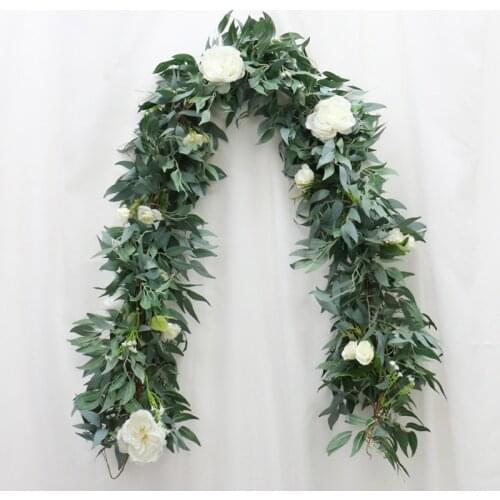 1.7m Graland Artificial Flower Row Runner Garden Christmas Party Wedding Table Decor Home Green Plants Eucalyptus Leaves Rattan