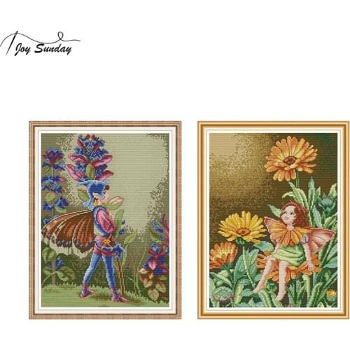 Joy Sunday Chinese Cross Stitch Butterfly Fairy Patterns Printed Canvas 14ct 11ct Aida Fabric Embroidery Kit DMC DIY Needlework