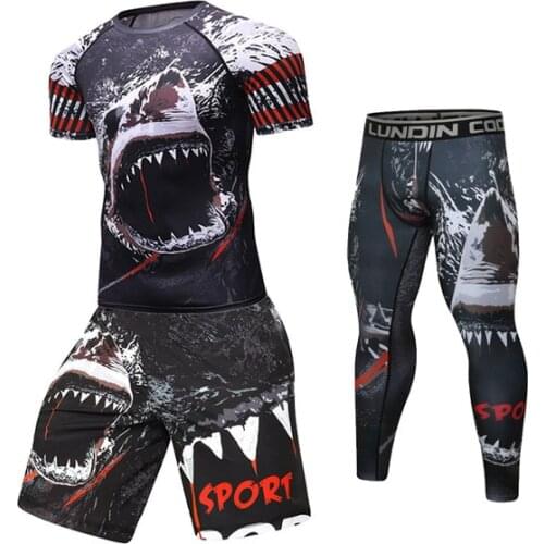 Compression Men Fitness Sport T-shirt+Pants Gym Rashguard MMA Jitsu Bjj Rash Guard KickBoxing Sets Muay Thai Jersey Boxing Set