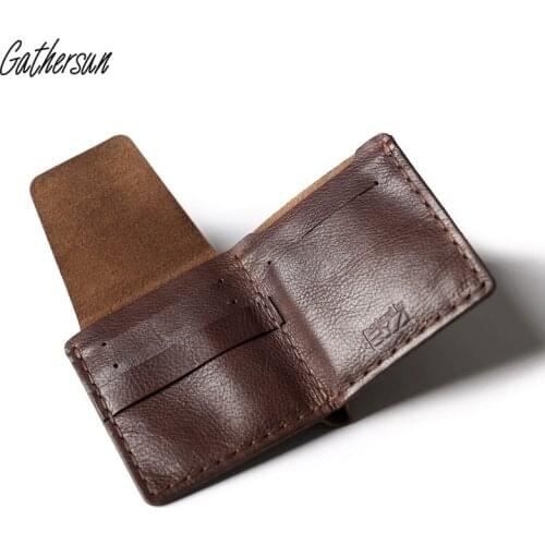 Gathersun Handmade Leather Square Wallet Unisex Short Pocket Wallet with Coin Pocket and 3 Credit Card Slots